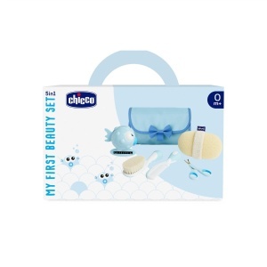 Set de ingrijire pentru bebelusi Chicco, cu pieptene, perie, termometru si accesorii, albastru