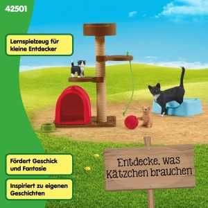 Set de joaca cu animale Schleich Farm World - 15 piese, inclusiv pisici si arbore de zgariere - Img 6