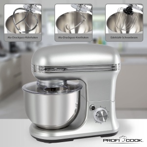 Set de masini de framantat ProfiCook(r) | Masina de framantat si cantare | Cutii de viteze speciale | 5 litri | 8 niveluri de viteza | 1200 wati | Domeniu de masurare de pana la 5000 g (in pasi de 1 g) | Otel inoxidabil | PC-KM 1222 W - Img 4