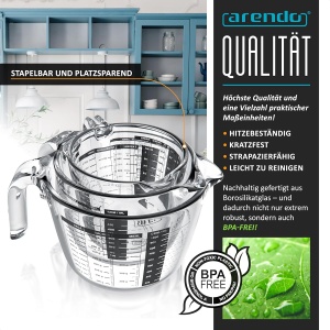 Set de masurare Arendo din sticla borosilicata - 250ml, 500ml, 1000ml - Img 3