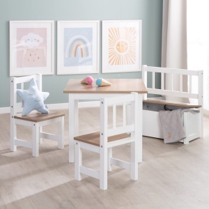 Set de mobilier pentru copii Kindersitzgruppe Woody - 2 scaune si masa, alb si lemn - Img 5