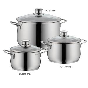 Set de oale cu inductie WMF Diadem Plus 3 piese set de oale de gatit cu capac de sticla Cromargan din otel inoxidabil lustruit set de oale cu inductie - Img 3
