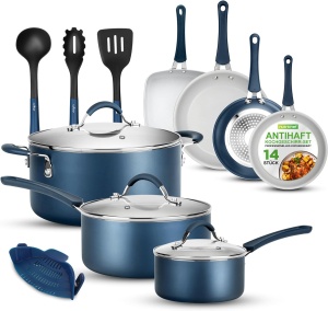 Set de Oale si Tigai NutriChef 14 Piese, Antiadherente, Inductie, Aluminiu cu Inox