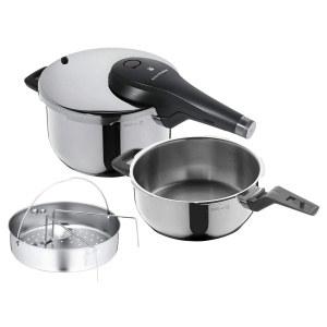 Set de oale sub presiune WMF Perfect Premium One Pot inductie 3 piese oala sub presiune 45l 3l cu set de insertii cratita mare otel inoxidabil Cromarg - Img 1