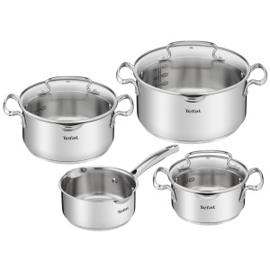 Set de oale Tefal Duetto 3 oale inox 162024 cm, 1 cratita 16 cm, 3 capace din sticla