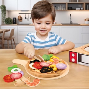Set de pizza Hape Set de bucatarie cu ambalaj pentru cutie de pizza pentru si mai multa distractie - Img 2