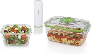 Set de recipiente alimentare din sticla Princess 492985 cu pompa electrica, 2.5W, 0.7L si 1.1L