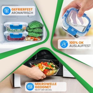 Set de recipiente pentru alimente NutriChef, 12 recipiente din sticla borosilicata, capacitate 325-1000 ml, culoare albastra - Img 3