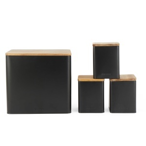 Set de recipiente Salter Toronto, 4 piese, negru mat, cu capac din acacia