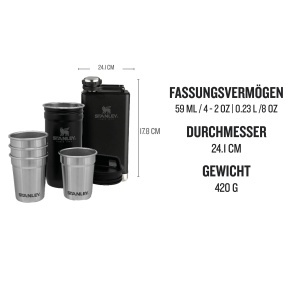 Set de Shot-uri Stanley 1913 Adventure - Flacon 236ml, 4 pahare inox, Negru Mat - Img 2