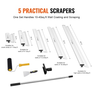 Set de spatule VEVOR cu 5 dimensiuni, maner telescopic din otel inoxidabil - Img 2