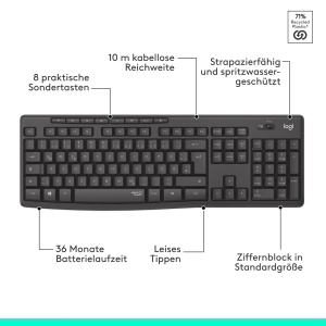 Set de tastatura si mouse wireless Logitech MK295 cu tehnologie SilentTouch, taste de comanda rapida, ghidare optica, receptor nano USB, conexiune wireless fara intarziere, aspect QWERTZ - Grafit, PC - Img 7