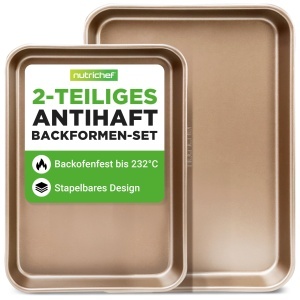 Set de Tava de Copt NutriChef 2 piese, Antiaderenta, 40x28 cm si 35.5x24.6 cm, Aurie