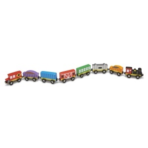 Set de tren din lemn Melissa Doug 8 piese, cu cuplaje magnetice, 8 cm