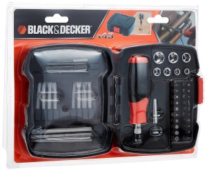 Set de unelte manuale BlackDecker A7175, 43 piese, cu cutie, diverse accesorii