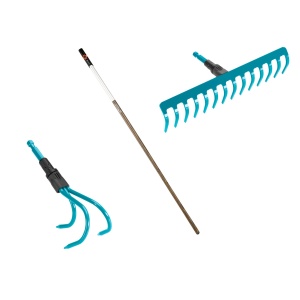 Set de unelte pentru ingrijirea solului Gardena combisystem, 36 cm, cu maner din lemn de 130 cm