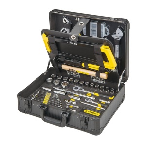 Set de unelte STANLEY 142 piese, inclusiv feronerie, cutit si lanterna, in cutie aluminiu - Img 2