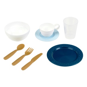 Set de Vase pentru Copii Theo Klein, 16 piese, alb-albastru, cu tacamuri aurii - Img 3