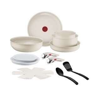 Set de Vase Tefal Ingenio Cerabright, 15 piese, Antiaderent, Culoare Bej