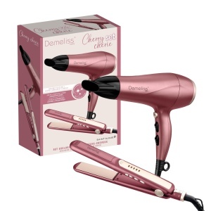 Set Demeliss Saint Algue - Uscator de par si placa de indreptat, culoare Cherry