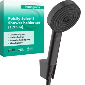 Set dus hansgrohe Pulsify Select S, 3 tipuri de jet, 1,25 m, negru mat