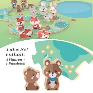Set figurine din lemn Chicco My Wood Friends Montessori 2 ursuleti si piesa de puzzle pentru copii 2 ani - Img 2