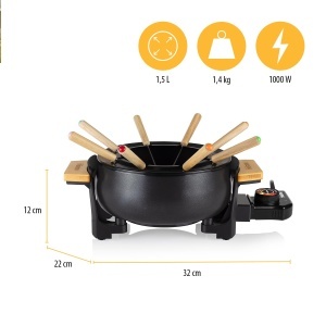 Set Fondue Tristar FO-1108, 1.5L, pentru 8 persoane, Negru si Bambus - Img 7