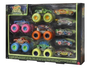 Set Hot Wheels Monster Trucks - 10 Vehicule cu Efect de Iluminare in Intuneric, 164