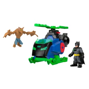 Set Joc Imaginext DC Super Friends cu Batcopter si Figurine Batman si Man-Bat