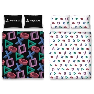 Set lenjerie de pat PlayStation, design abstract, wendbar, 200x200 cm, negru