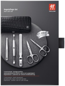 Set manichiura si pedichiura ZWILLING Kroko Edition, 5 piese, otel inoxidabil, negru - Img 6