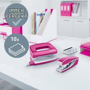Set Mini Capsator si Locher Leitz 55996023, pentru 10 foi, culoare roz metallic - Img 2