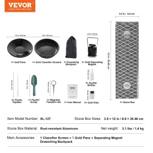 Set mini echipament pentru cautare aur VEVOR SL-12T 16 piese aluminiu rezistent portabil - Img 8