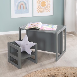 Set mobilier copii Roba 3in1 multifunctional lemn MDF culoare antracit - Img 4