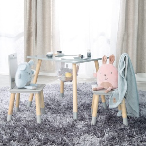 Set mobilier copii Roba din lemn 3 piese masa cu spatiu de depozitare si 2 scaune grinatural - Img 2