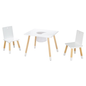 Set mobilier copii Roba masa si 2 scaune albnatur cu spatiu de depozitare