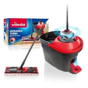 Set Mop Plat Vileda Ultramax Turbo 2in1, cu Tija Telescopica (75-130 cm), Rezervor si Sistem de Stoarcere