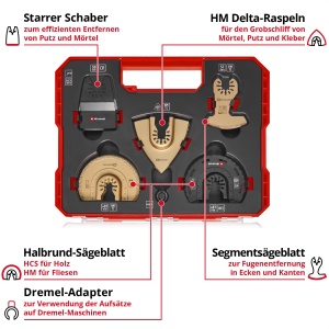 Set Multitool Einhell XL-PLUS-CASE 10 piese, cu accesorii pentru taiere si slefuire - Img 3
