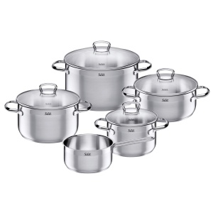 Set oale inox 5 piese Silit Toskana, compatibil inductie, cu capac din sticla, rezistent la cuptor