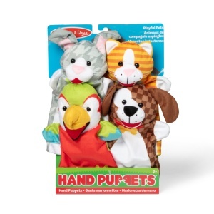 Set papusi de mana Melissa Doug, 4 piese, animale, material moale, lavabil - Img 3