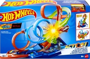 Set pista Hot Wheels cu 4 loop-uri, 3 benzi de crash si accelerator electric, HXT06 - Img 6