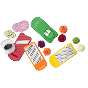 Set razatoare si feliator OXO Good Grips cu taietor spiralat, fabricat din otel inoxidabil gravat - in rosu, verde, portocaliu si galben - Img 4