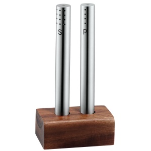 Set solnita si pipernita WMF Cromargan 1810 suport din lemn de acacia design modern - Img 1