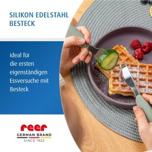 Set tacamuri copii Reer 3 piese inox si silicon design ergonomic verdeargintiu - Img 2