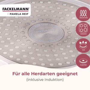 Set tigai Fackelmann x Pamela Reif 3 piese 20-24-28 cm aluminiu reciclat invelis ceramic Pastel-Bej - Img 4