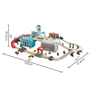 Set tren Hape Holzeisenbahn 80 piese cu accesorii multicolor pentru copii 3 ani - Img 3
