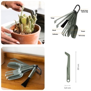 Set unelte pentru ingrijirea plantelor de interior Fiskars Urban Plant Care, 5 piese, otel inoxidabil, design compact, verde oliv, 1080778 - Img 6