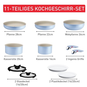 Set vase de gatit Tefal Ingenio Serenity 11 piese, aluminiu, antiaderent, albastru - Img 9