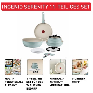 Set vase de gatit Tefal Ingenio Serenity 11 piese design compact antiaderent Mineralia - Img 3