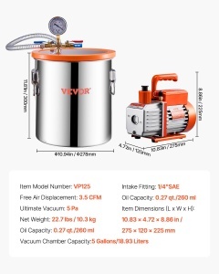 Set VEVOR VP125 Vakuumkammer 1893L si Pompa 35 CFM pentru Entgasare Rasini si Silicon - Img 7